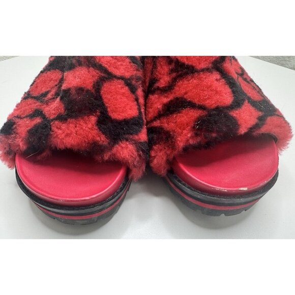 Coach Women's Khloe Slide Plush Shearling Sandals Raspberry Black Size 8.5 - Picture 5 of 11